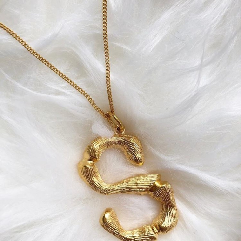 NEW Monogram brass bamboo necklace “S”